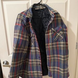 Wilderness Outfitters Plaid Quilted Flannel Jacket Blue Red Button Up